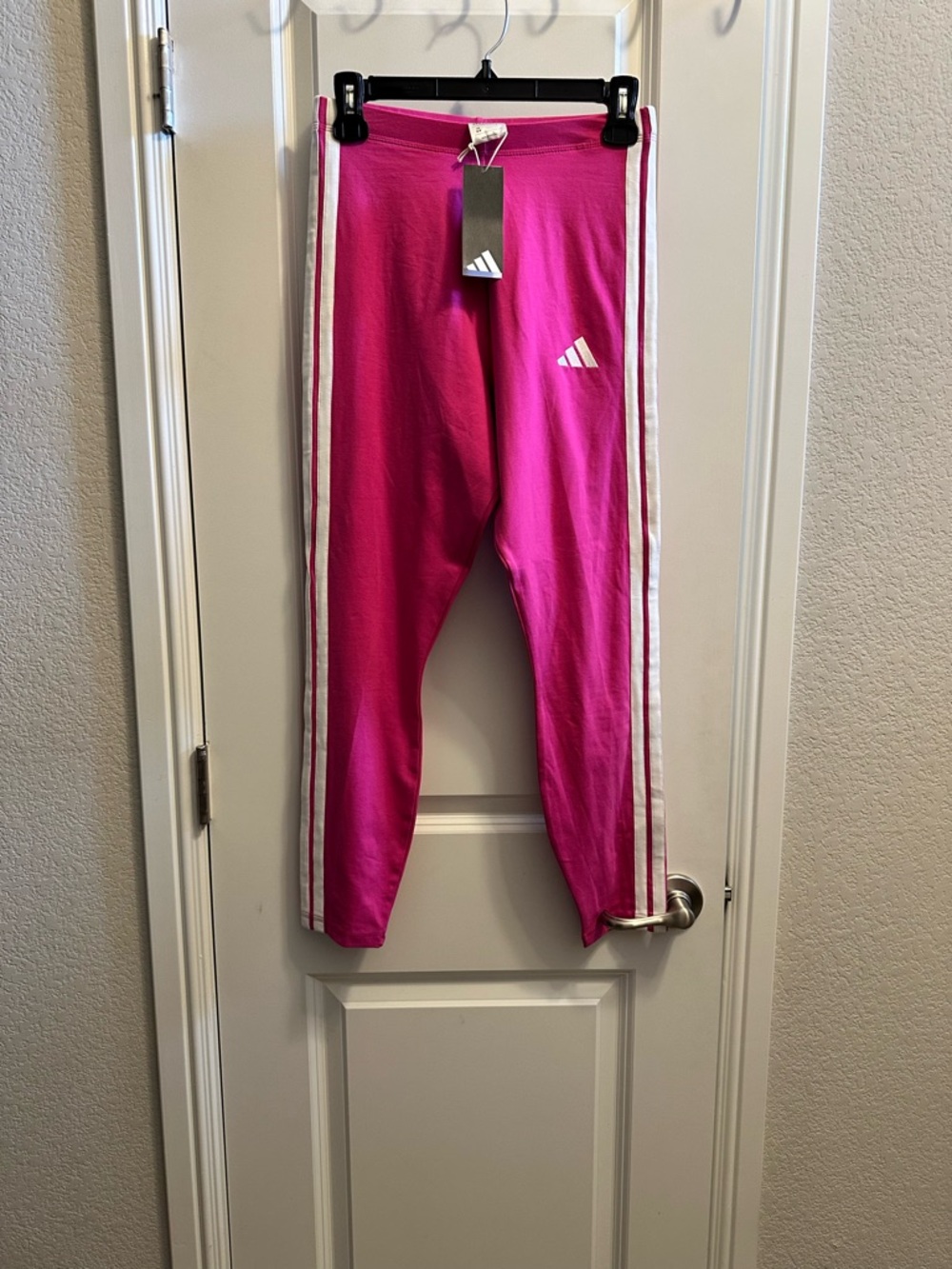 adidas Pink Athletic Leggings with White Side Stripes - Picture 4 of 6